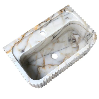 Calacatta Gold White Marble Vanity Sink With Fluted Design