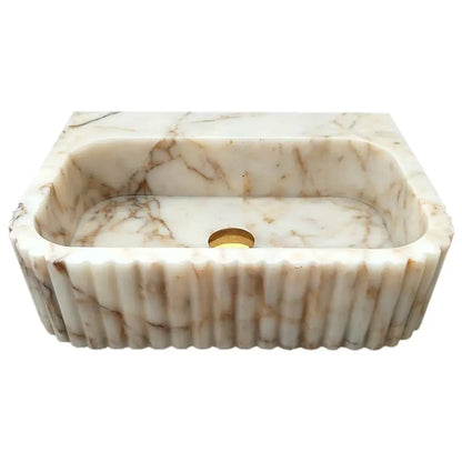 Handcrafted Fluted Calacatta Gold Marble Vessel Bathroom Sink