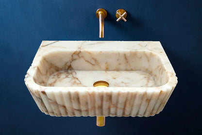 Handcrafted Fluted Calacatta Gold Marble Vessel Bathroom Sink