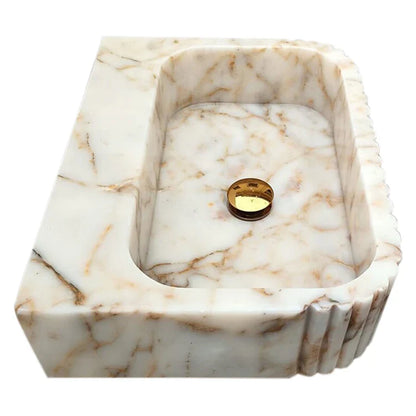 Calacatta Gold Marble Wall Mount Bathroom Vanity Sink with Fluted Design 16x20x6