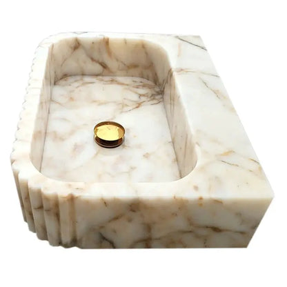 Handcrafted Fluted Calacatta Gold Marble Vessel Bathroom Sink