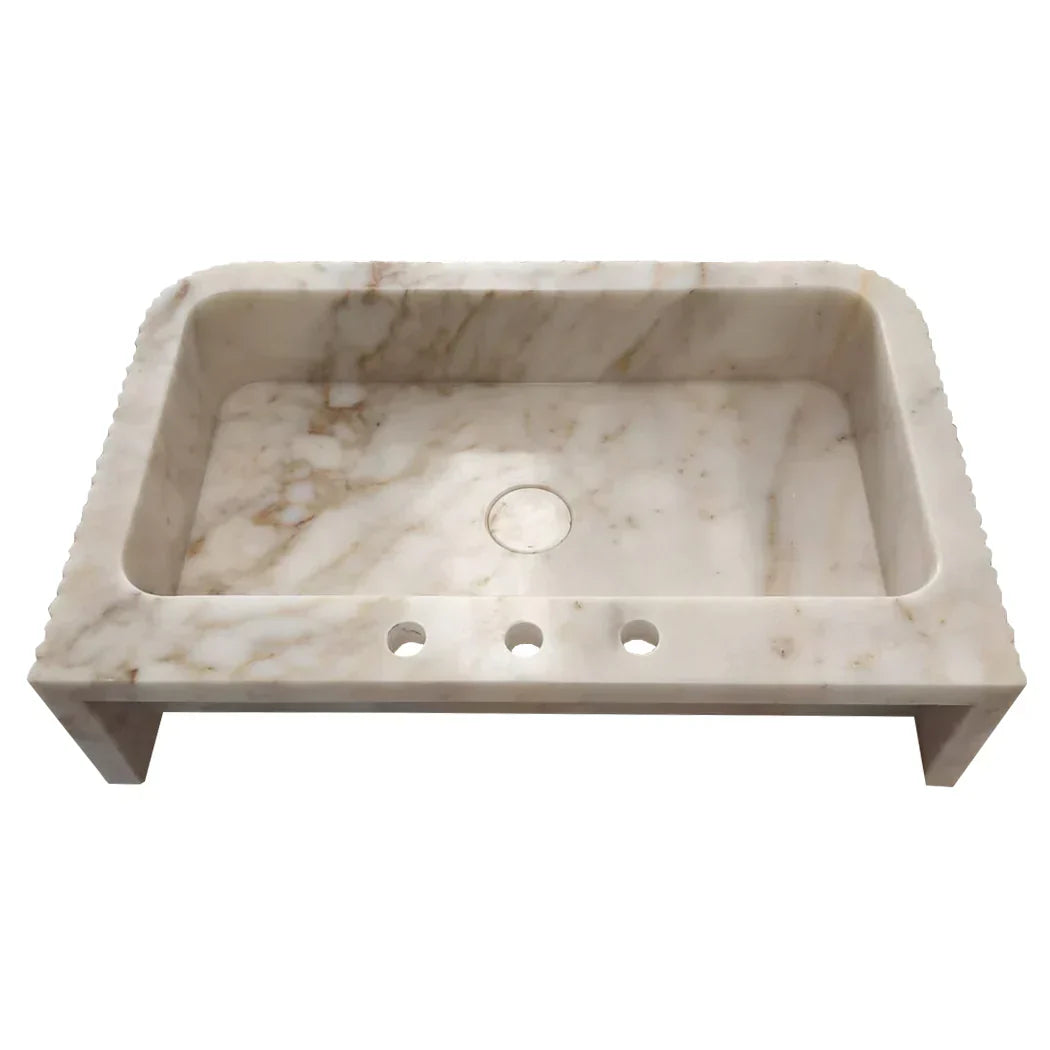 Calacatta Gold Fluted Marble Wall Mount Bathroom Sink 18x30 Inch