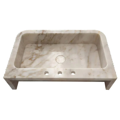 Calacatta Gold Fluted Marble Wall Mount Bathroom Sink 18x30 Inch
