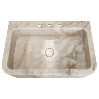 Calacatta Gold Fluted Marble Wall Mount Bathroom Sink 18x30 Inch