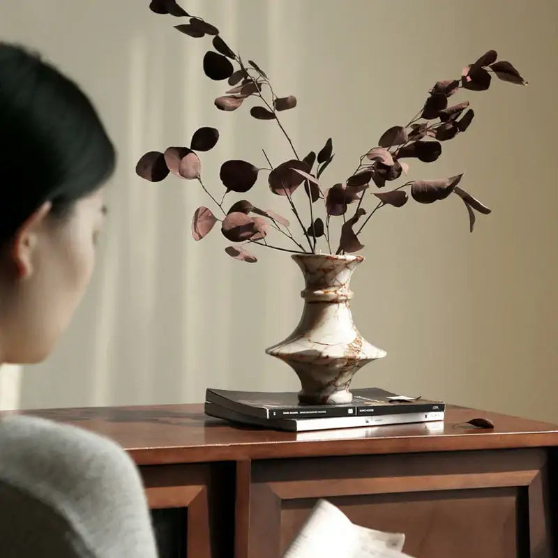 Calacatta red white & brown marble vase living room decor accent