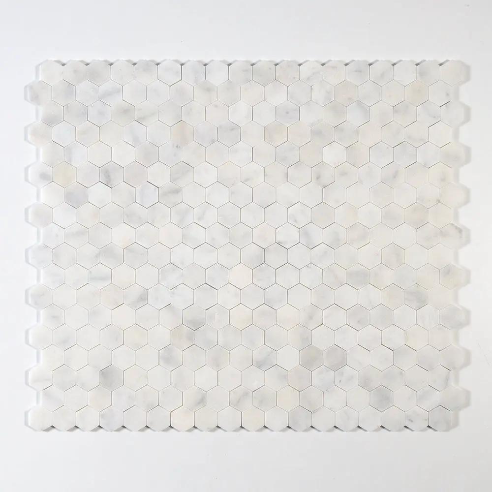 Calacatta T Honed Hexagon Marble Mosaics 10 3/8x12