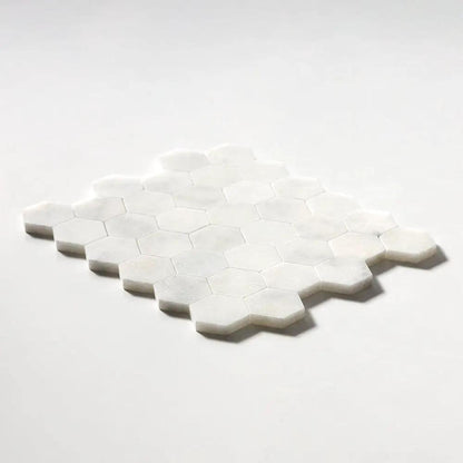 Calacatta T Honed Hexagon Marble Mosaics 10 3/8x12