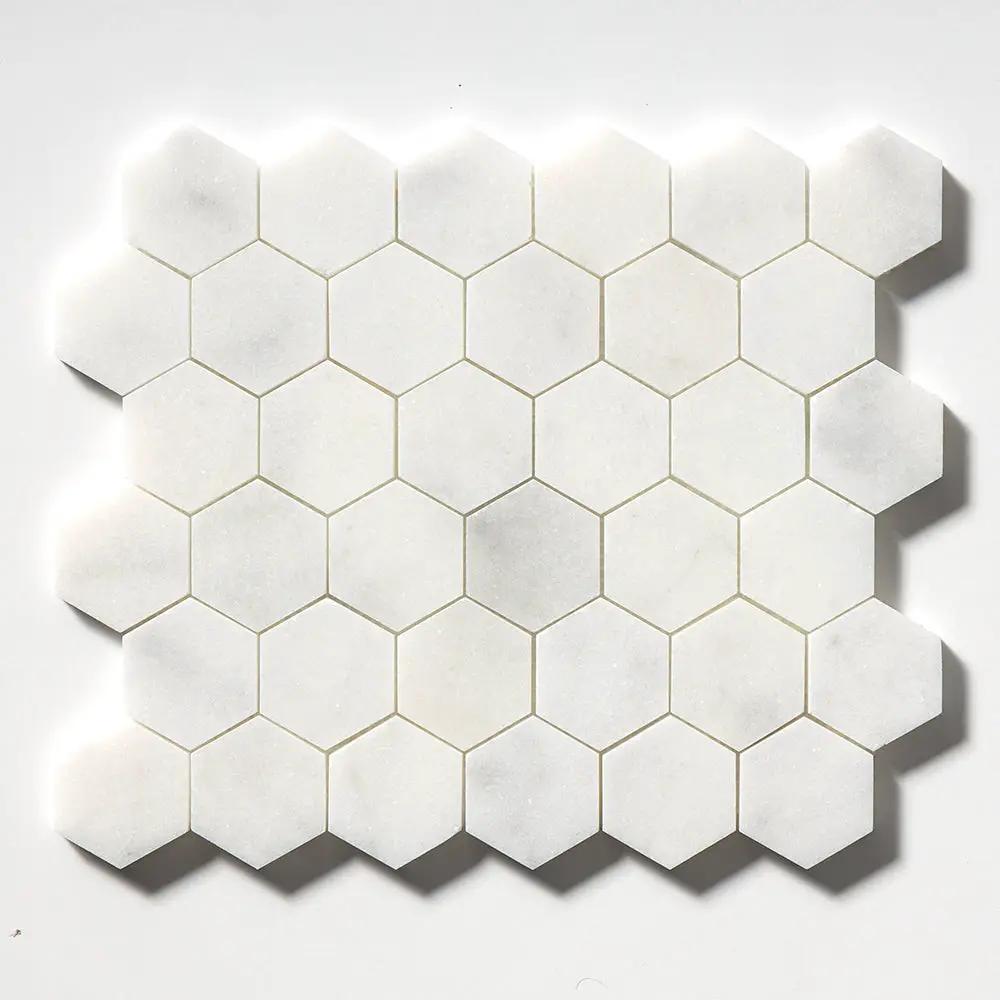 Calacatta T Honed Hexagon Marble Mosaics 10 3/8x12