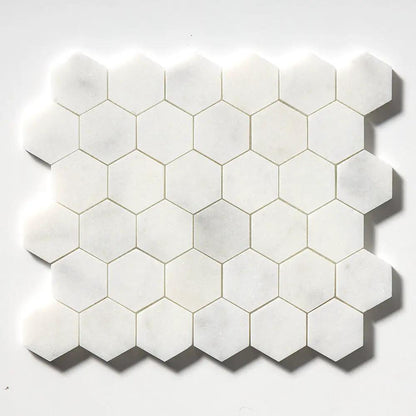 Calacatta T Honed Hexagon Marble Mosaics 10 3/8x12