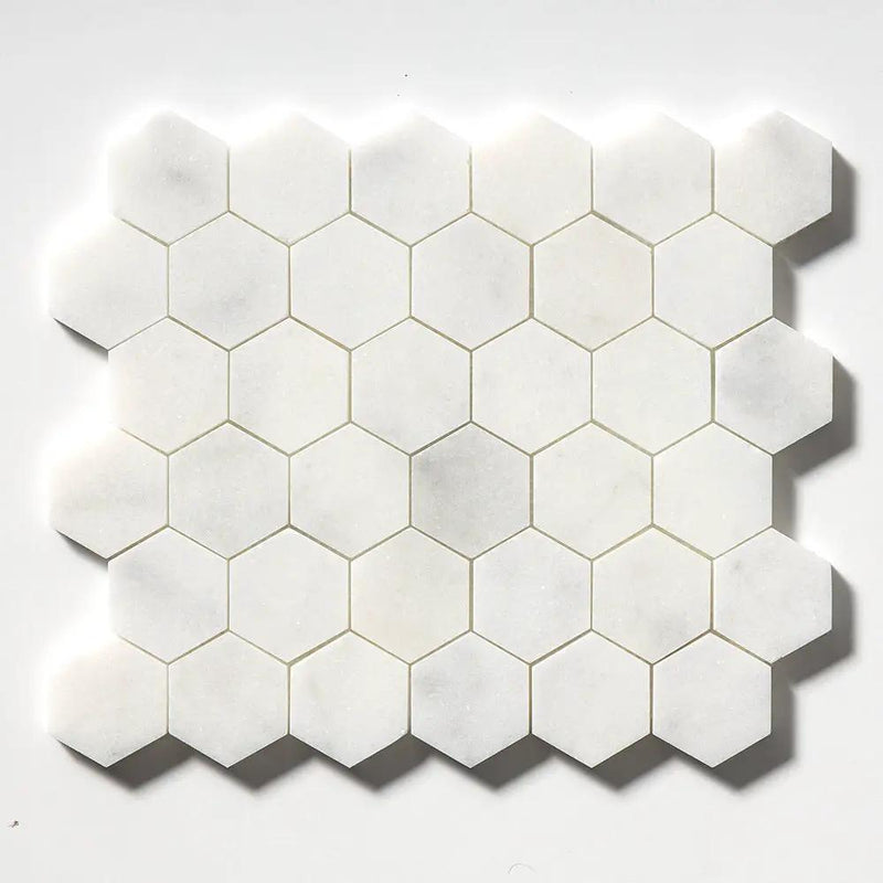 Calacatta T Honed Hexagon Marble Mosaics 10 3/8x12