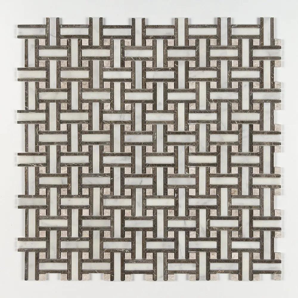 Calacatta T Polished Thin Basket Marble Mosaics 12x12