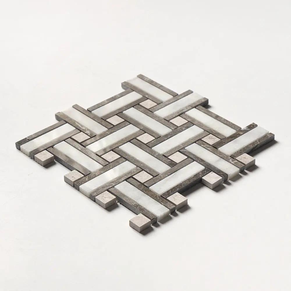 Calacatta T Polished Thin Basket Marble Mosaics 12x12
