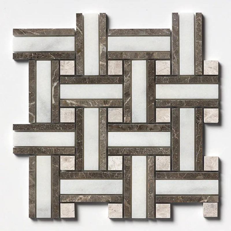 Calacatta T Polished Thin Basket Marble Mosaics 12x12