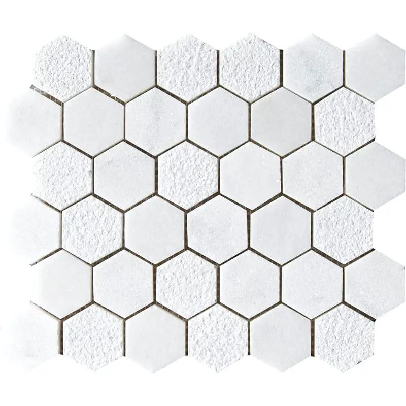 Calacatta T Textured Hexagon 2 Marble Mosaics 10 3/8x12
