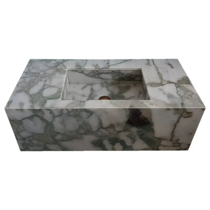 Custom Calacatta Verde Marble Wall Mount Bathroom Sink 34x16