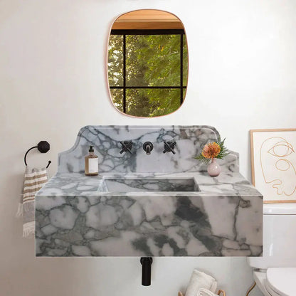 Custom Calacatta Verde Marble Wall Mount Bathroom Sink 34x16