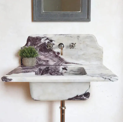 Calacatta Viola Marble Wall Mount Bathroom Sink With Backsplash