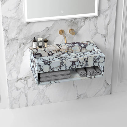 Wall Mount Calacatta Viola Marble Bathroom Sink With Storage