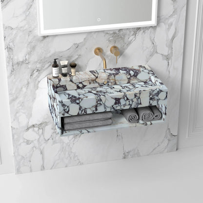 Wall Mount Calacatta Viola Marble Bathroom Sink With Storage