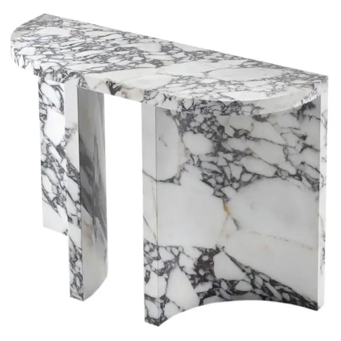 Calacatta Viola Marble Designer Console Table Polished Finish Curved Arched Legs
