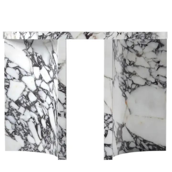 Calacatta Viola Marble Designer Console Table Polished Finish Curved Arched Legs