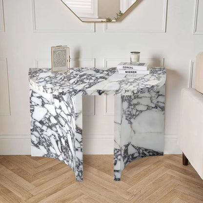 Calacatta Viola Marble Designer Console Table Polished Finish Curved Arched Legs