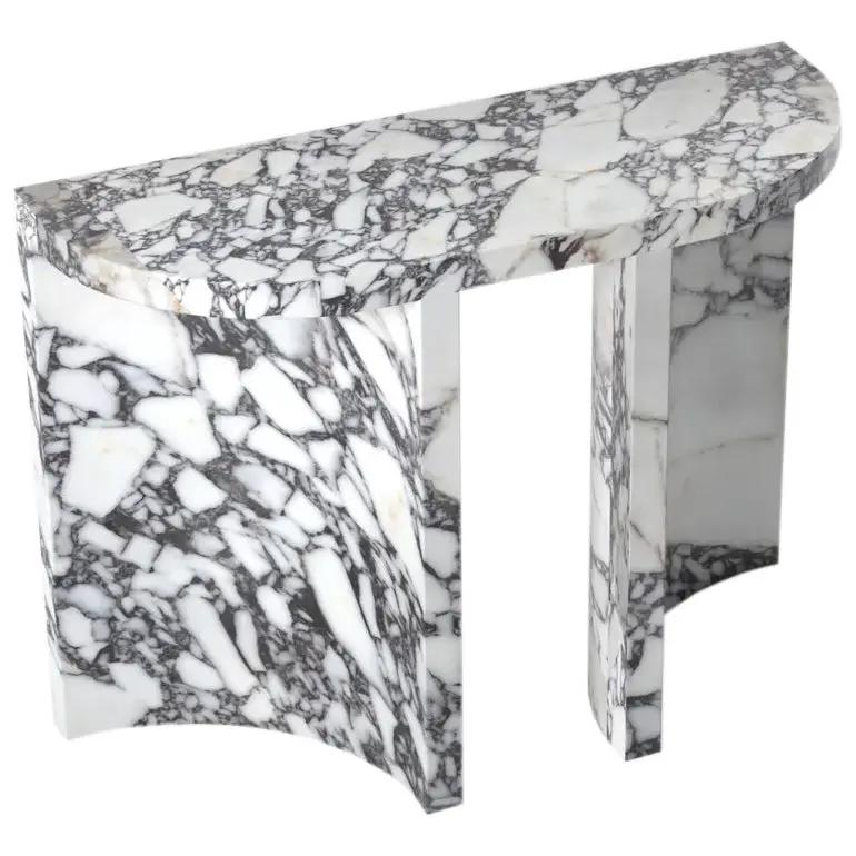Calacatta Viola Marble Designer Console Table Polished Finish Curved Arched Legs