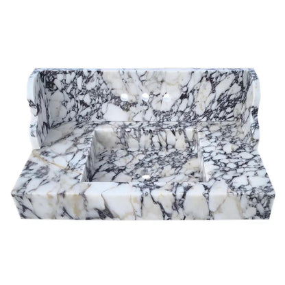 White Italian Calacatta Viola Marble Bathroom Sink With 20 Inch Backsplash
