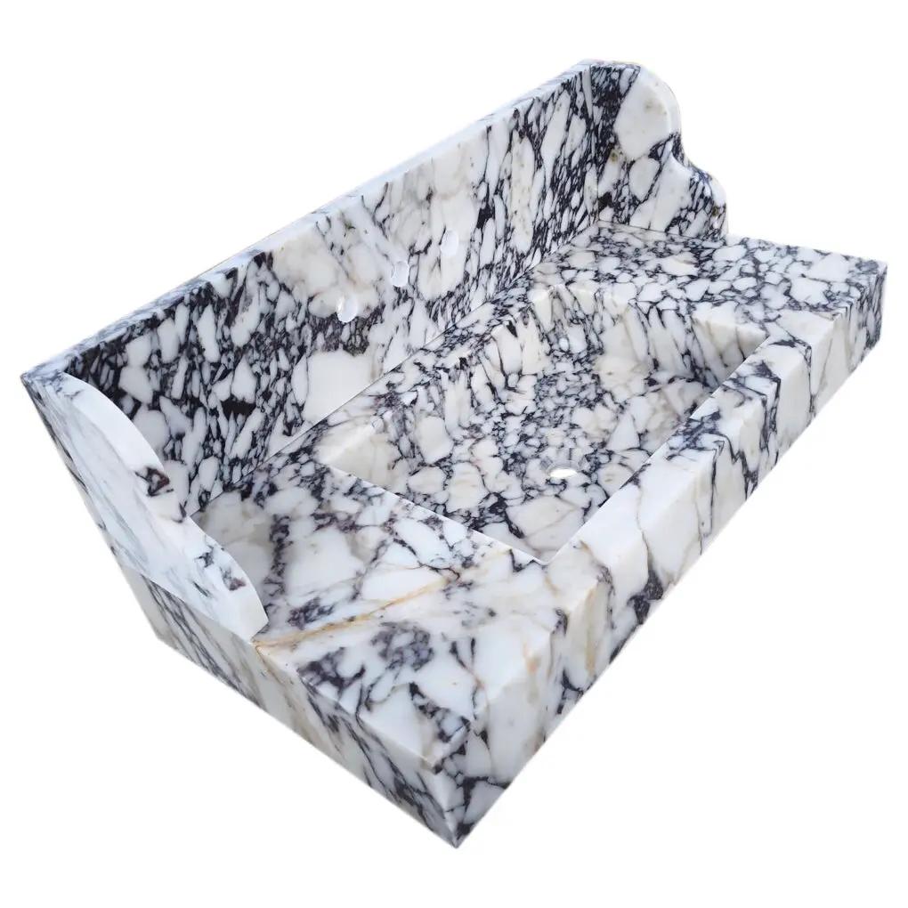 White Italian Calacatta Viola Marble Bathroom Sink With 20 Inch Backsplash