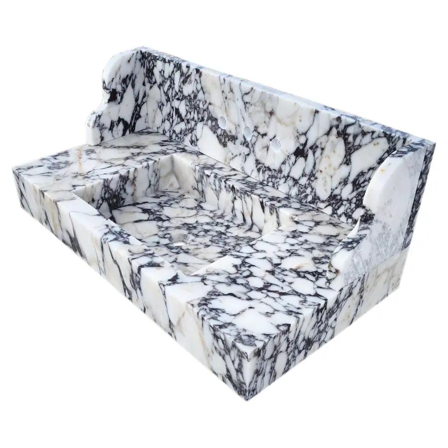 White Italian Calacatta Viola Marble Bathroom Sink With 20 Inch Backsplash