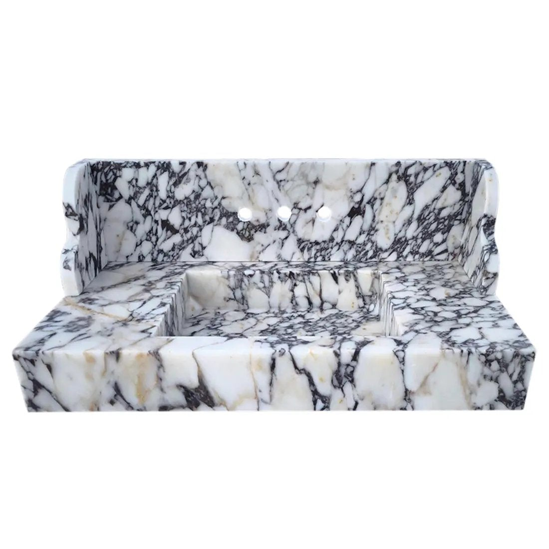White Italian Calacatta Viola Marble Bathroom Sink With 20 Inch Backsplash