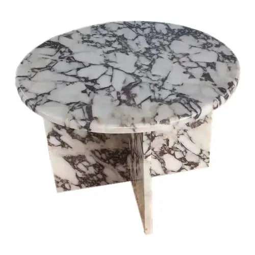 Calacatta Viola Marble Round Polished Coffee Table Modern Style 24 Inch Diameter