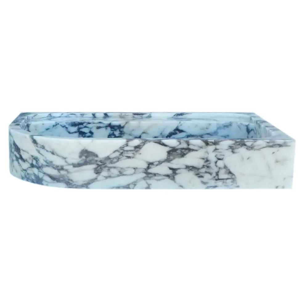 Wall Mounted Corner Marble Sink 16x24 Calacatta Viola Hand Carved