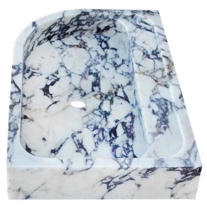 Wall Mounted Corner Marble Sink 16x24 Calacatta Viola Hand Carved