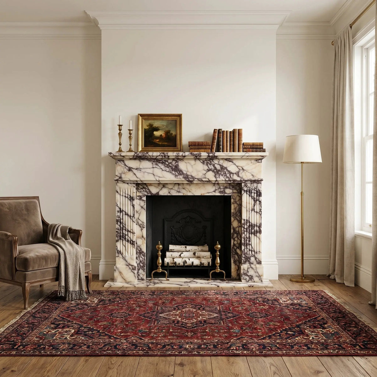 Calacatta Viola Marble Fluted Fireplace Mantel Polished White Finish 70 x 52 x 7