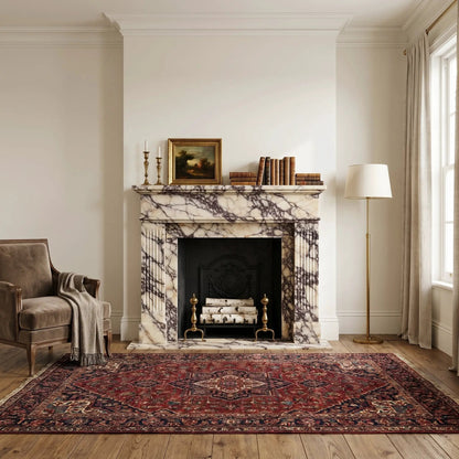 Calacatta Viola Marble Fluted Fireplace Mantel Polished White Finish 70 x 52 x 7