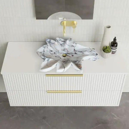 Calacatta Viola Marble Vessel Sink Handcrafted Leaf Design Bathroom Vanity