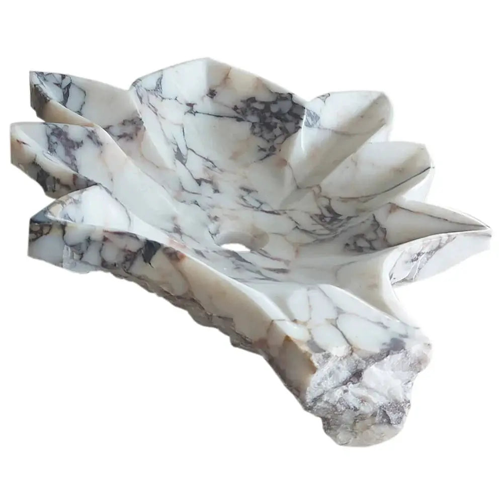 Calacatta Viola Marble Vessel Sink Handcrafted Leaf Design Bathroom Vanity