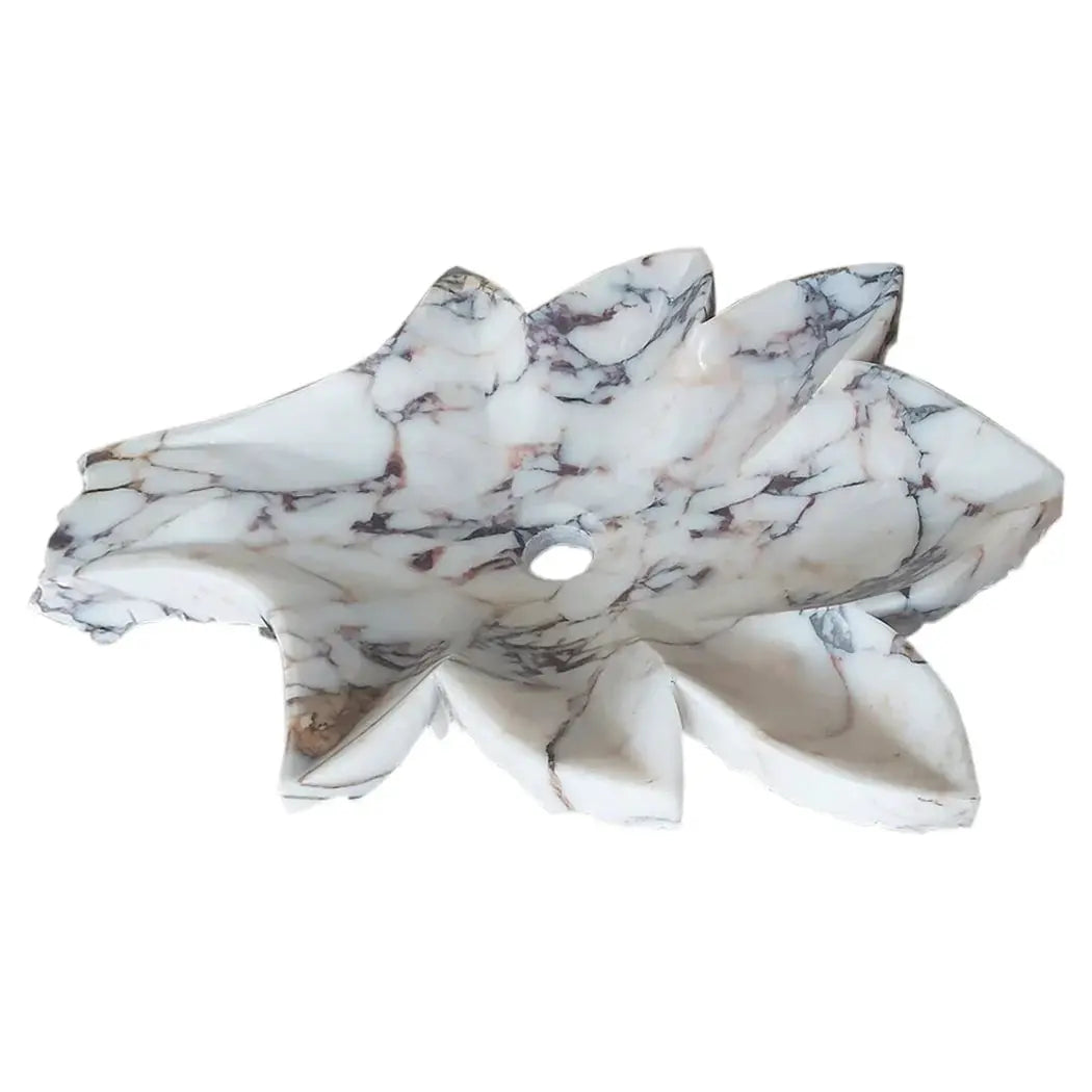 Calacatta Viola Marble Vessel Sink Handcrafted Leaf Design Bathroom Vanity