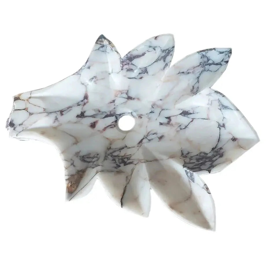 Calacatta Viola Marble Vessel Sink Handcrafted Leaf Design Bathroom Vanity