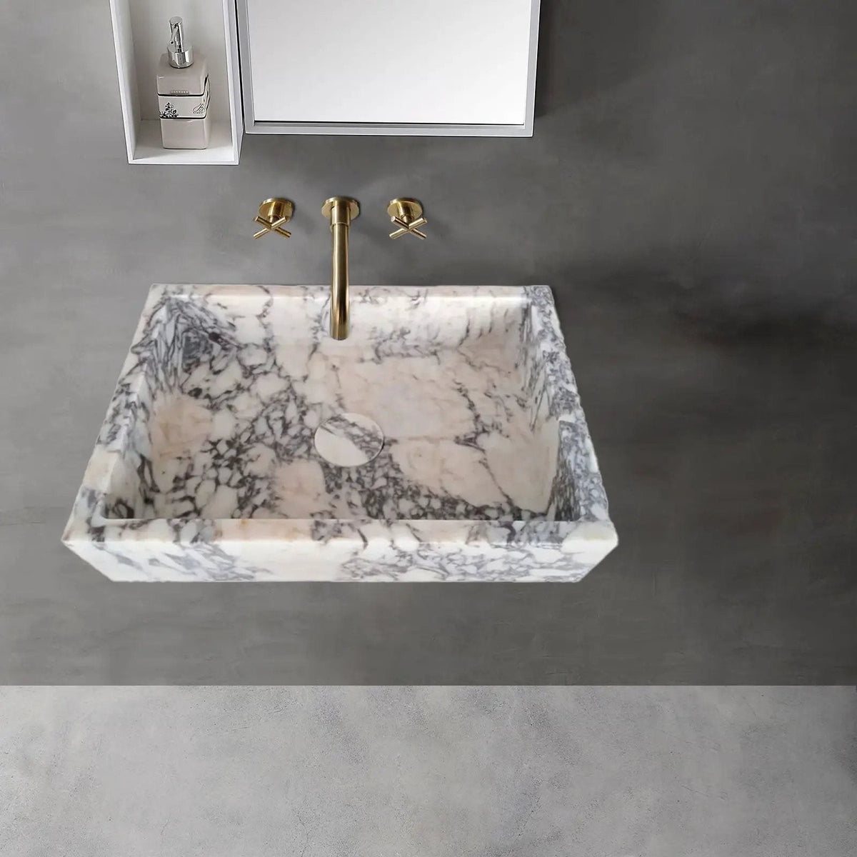 Calacatta Viola Honed Wall Mount Bathroom Sink Rectangle 14 Inch