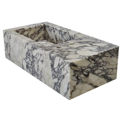 Calacatta Viola Marble Rectangular Wall-mount Bathroom Sink Side Faucet Holes (W)21" (L)40" (H)9"