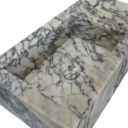 Calacatta Viola Marble Rectangular Wall-mount Bathroom Sink Side Faucet Holes (W)21" (L)40" (H)9"