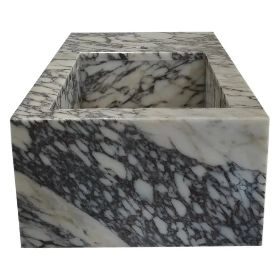 Calacatta Viola Marble Rectangular Wall Mount Bathroom Sink 16x32 Inch White Gray Polished
