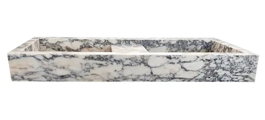 Handcrafted Calacatta Viola Marble Double Wall Sink 53 Inch
