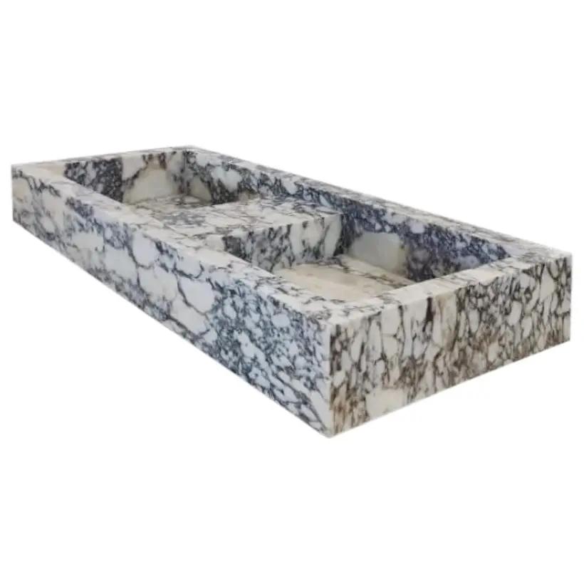 Handcrafted Calacatta Viola Marble Double Wall Sink 53 Inch