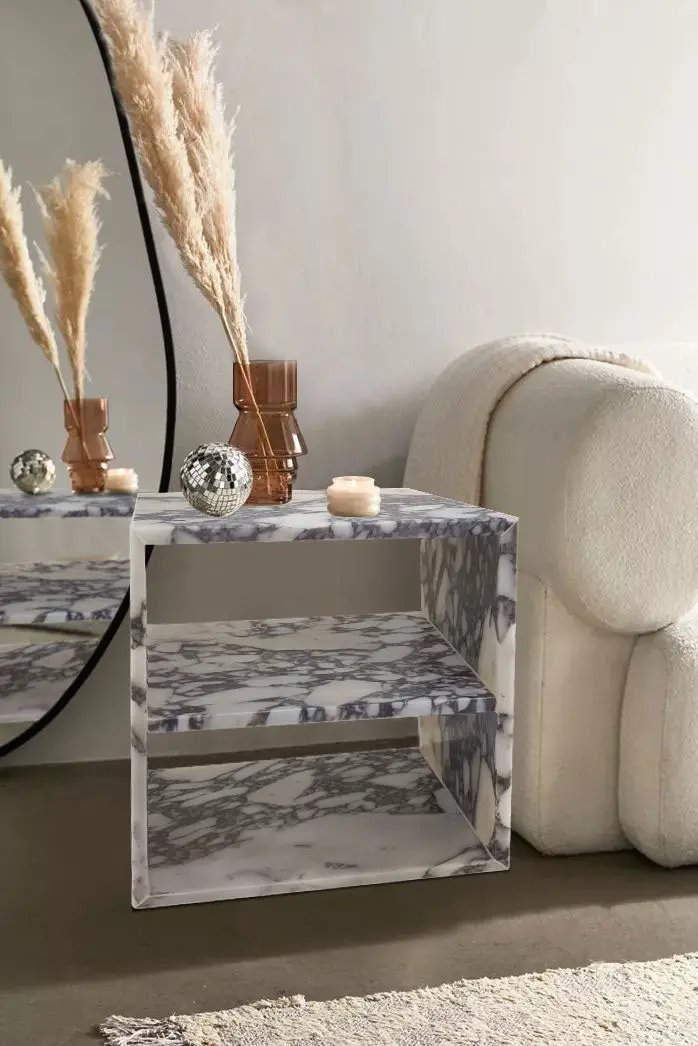 Calacatta Viola Marble End Table Nightstand Polished 14x18x18