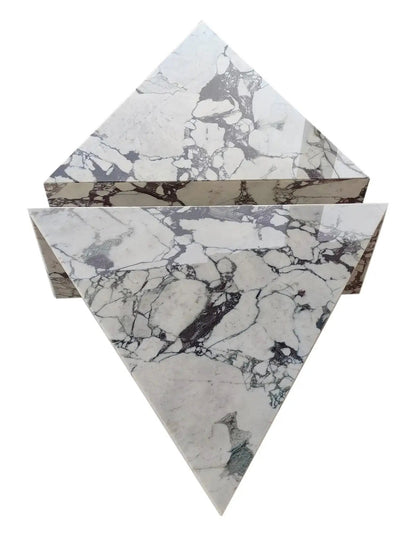 Calacatta Viola Marble Coffee Table Polished Triangular Design Handcrafted Set of Two
