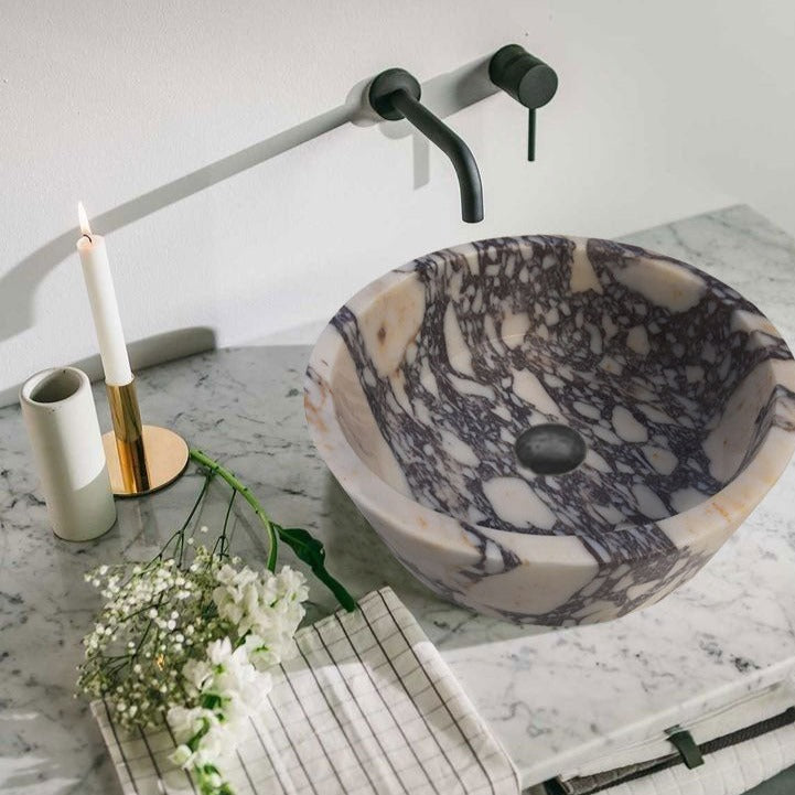 Calacatta Viola Natural Stone Marble Round Vessel Sink 16