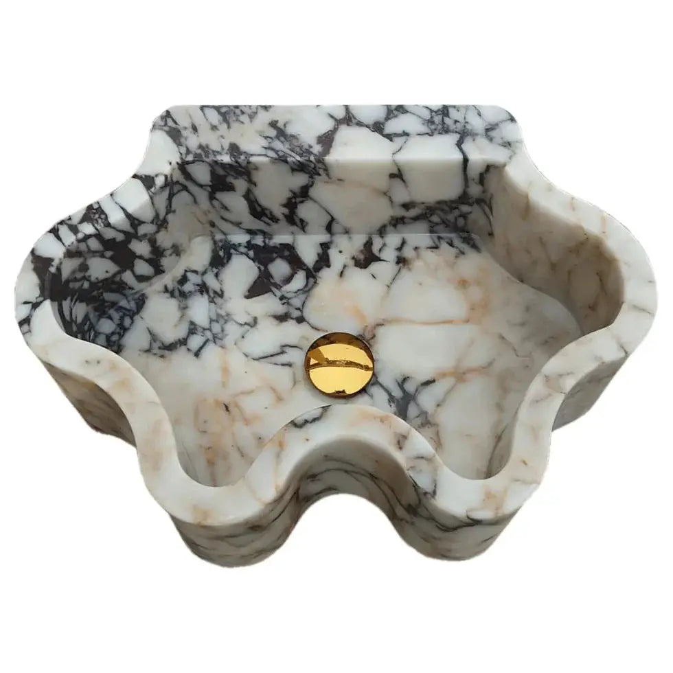 Wavy Edge Calacatta Viola Marble Wall Mount Bathroom Sink By GMStone